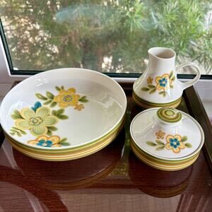 Noritake Chestnuthill Floral Stoneware Bowl, Creamer, and Sugar Set Vintage